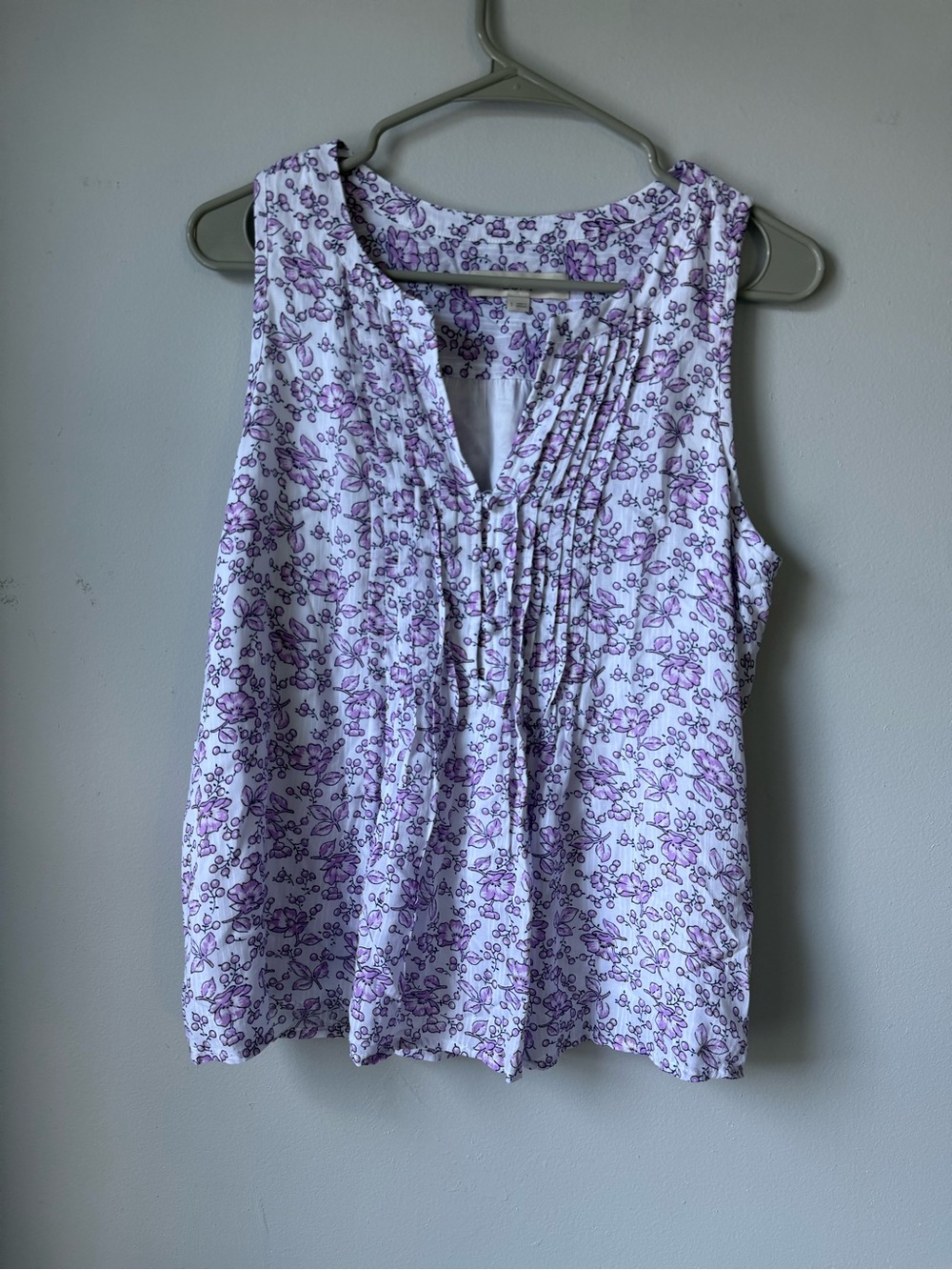 The Loft Sleeveless Lavender Purple Floral Button Down Top Hippie Boho Summer S